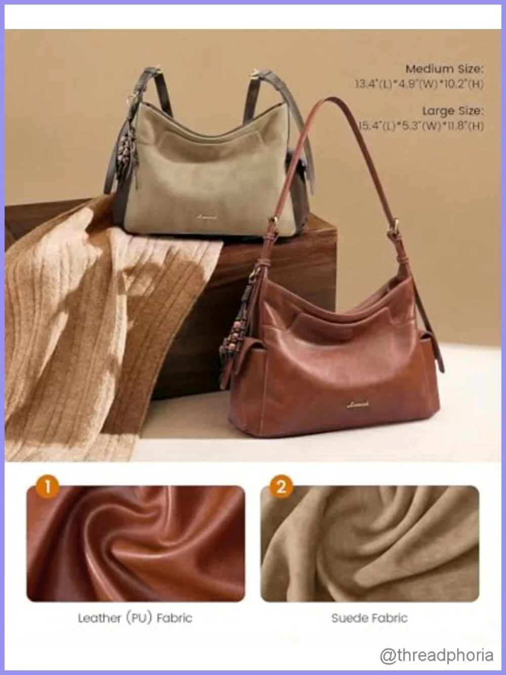 Faux Leather Hobo Shoulder Crossbody Purse with Tassel Charm Handbag